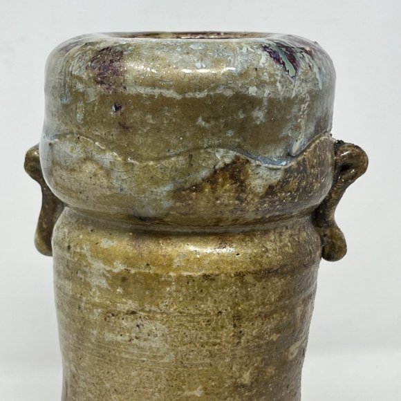 Ironstone Vase Hand Thrown Pottery Double Handle Unmarked 10.25" Tall - Picture 5 of 16